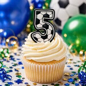 Soccer Number Cupcake Picks, Birthday Cake Decor, 3D Effect Toppers